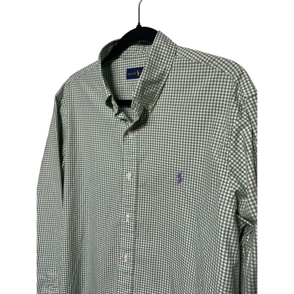Ralph Lauren Mens Green Gingham Check Button Down Long Sleeve Shirt Size Large - Picture 1 of 10